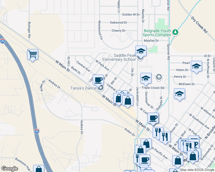 map of restaurants, bars, coffee shops, grocery stores, and more near 105 8th Street in Belgrade