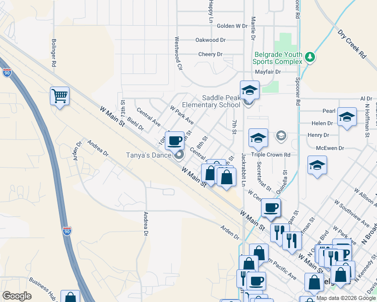 map of restaurants, bars, coffee shops, grocery stores, and more near 105 8th Street in Belgrade
