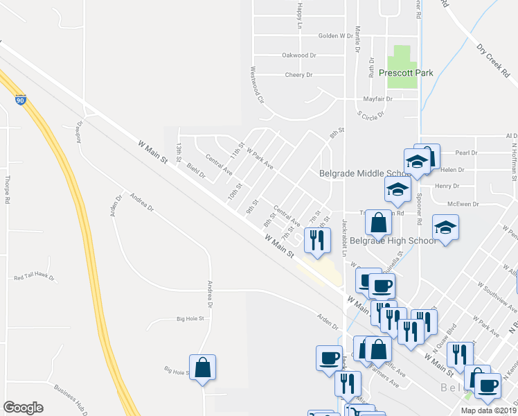 map of restaurants, bars, coffee shops, grocery stores, and more near 99 9th Street in Belgrade