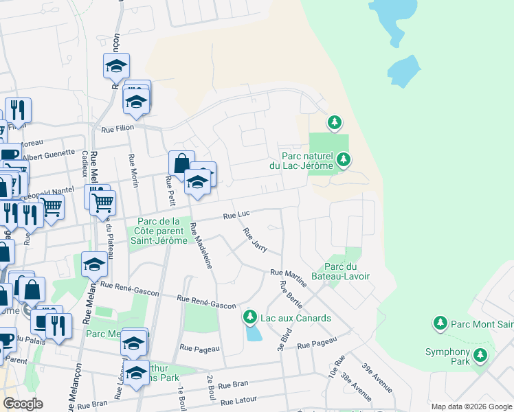 map of restaurants, bars, coffee shops, grocery stores, and more near 613 Rue Luc in Saint-Jérôme
