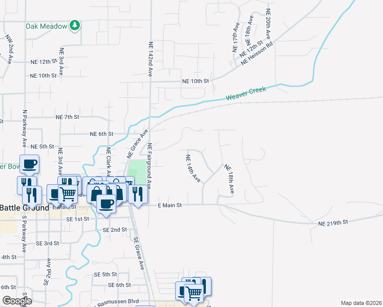 map of restaurants, bars, coffee shops, grocery stores, and more near 1401 4th Street in Battle Ground