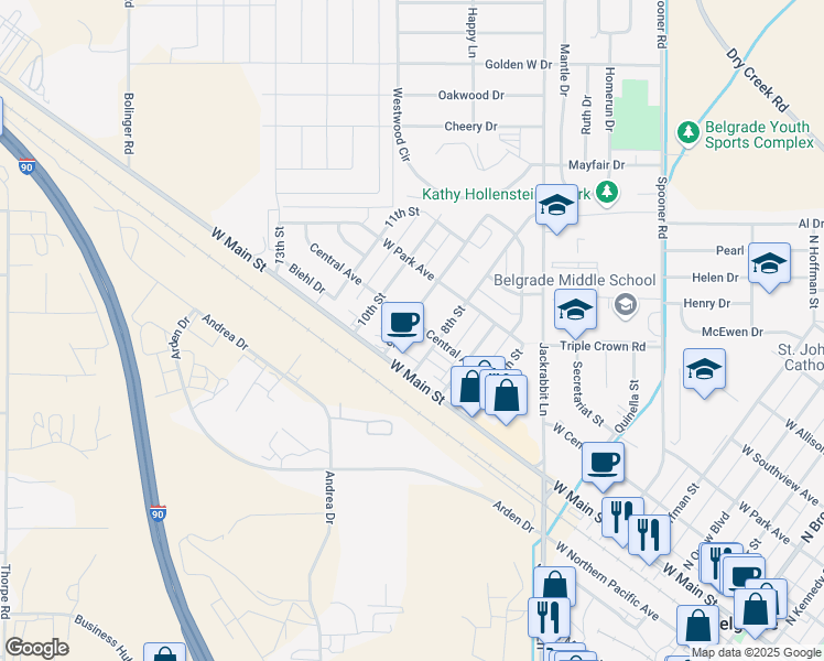 map of restaurants, bars, coffee shops, grocery stores, and more near 99 9th Street in Belgrade