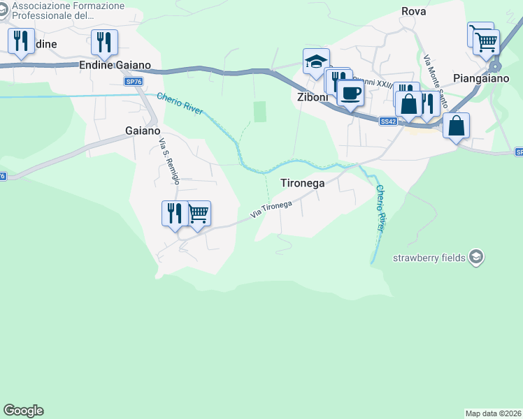 map of restaurants, bars, coffee shops, grocery stores, and more near 11-12 Via Tironega in Bergamo