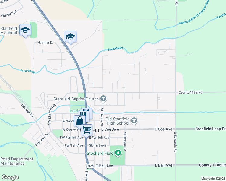 map of restaurants, bars, coffee shops, grocery stores, and more near 410 East Harding Avenue in Stanfield