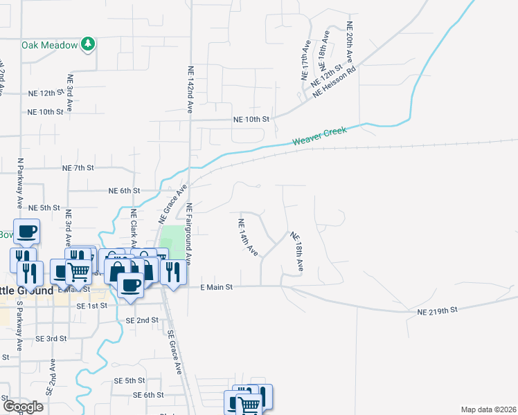 map of restaurants, bars, coffee shops, grocery stores, and more near 1506 4th Street in Battle Ground