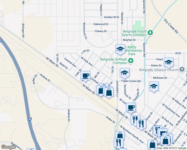 map of restaurants, bars, coffee shops, grocery stores, and more near 105 8th Street in Belgrade