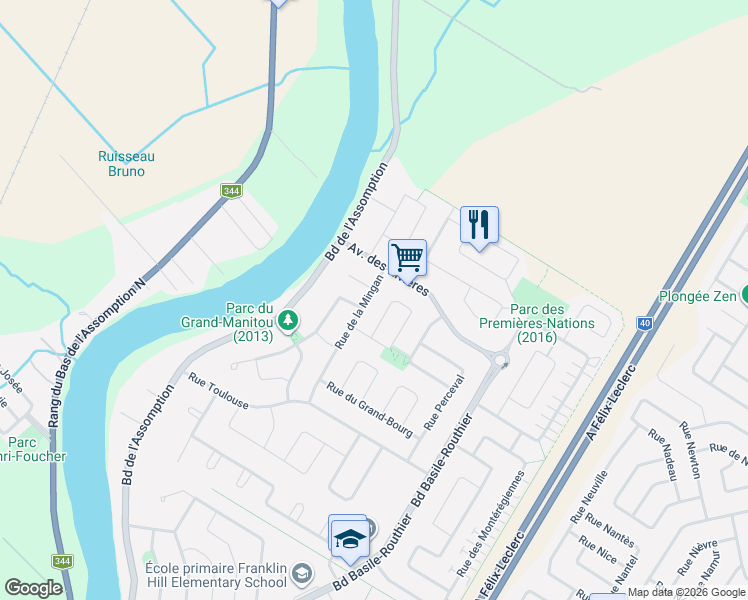 map of restaurants, bars, coffee shops, grocery stores, and more near 1644 Rue de la Mingan in Repentigny
