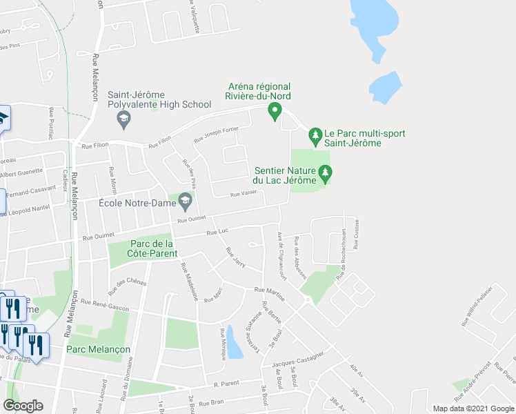 map of restaurants, bars, coffee shops, grocery stores, and more near 669 Rue Ouimet in Saint-Jérôme