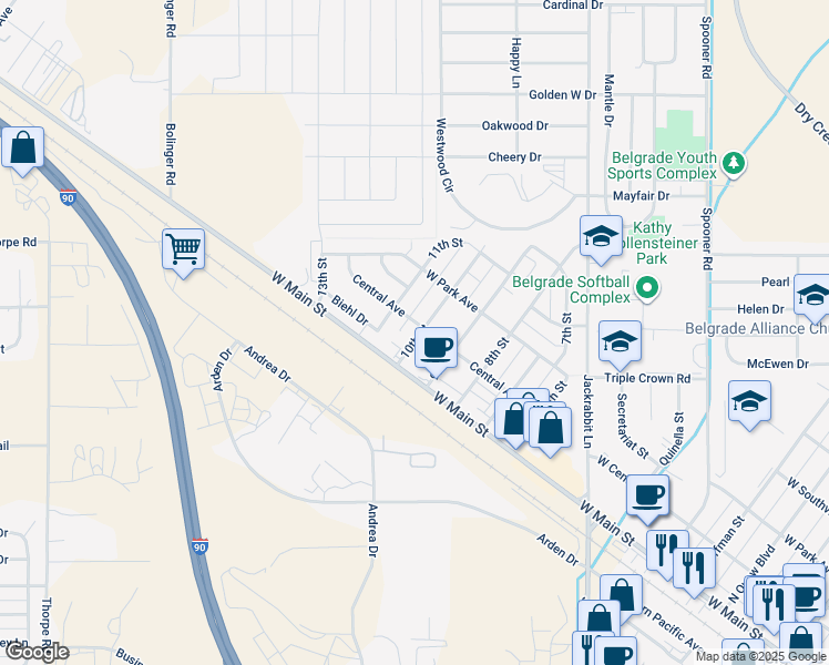 map of restaurants, bars, coffee shops, grocery stores, and more near 92 10th Street in Belgrade