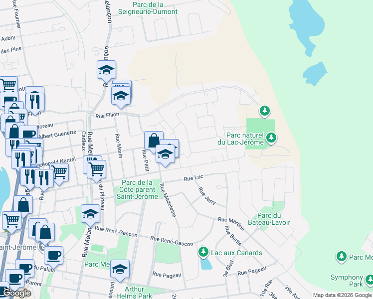 map of restaurants, bars, coffee shops, grocery stores, and more near 578 Rue Joseph Fortier in Saint-Jã©Rã´Me