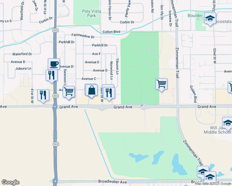 map of restaurants, bars, coffee shops, grocery stores, and more near 3716 Avenue B in Billings