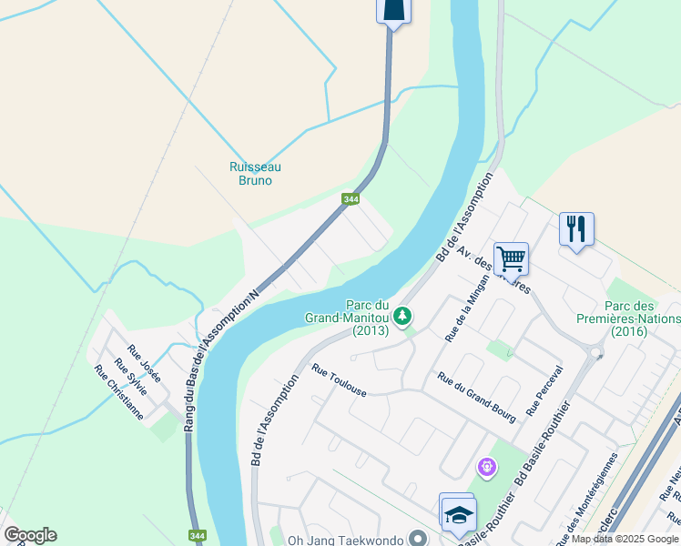 map of restaurants, bars, coffee shops, grocery stores, and more near 11 Rue Desjardins in L'Assomption