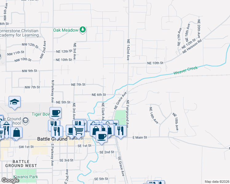 map of restaurants, bars, coffee shops, grocery stores, and more near 710 Northeast 8th Avenue in Battle Ground