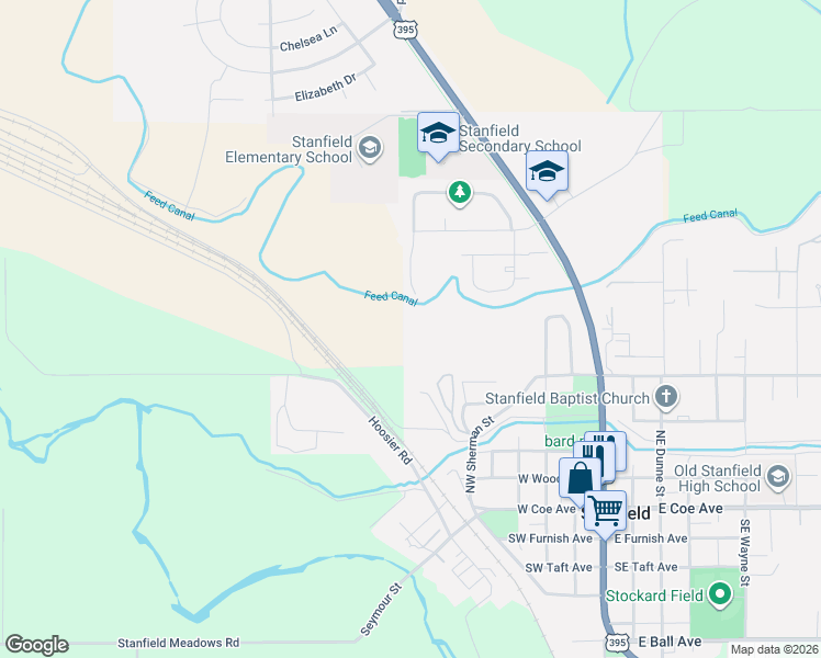 map of restaurants, bars, coffee shops, grocery stores, and more near 550 Hinkle Road in Stanfield