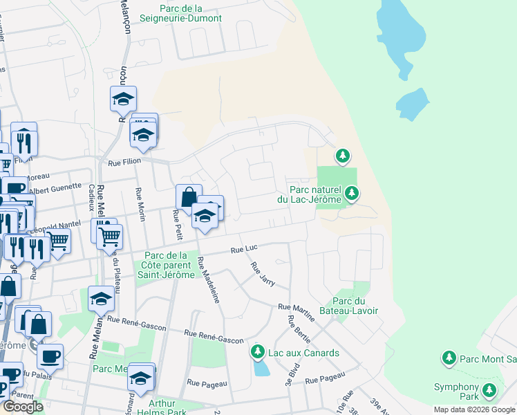 map of restaurants, bars, coffee shops, grocery stores, and more near 619 Rue Vanier in Saint-Jérôme
