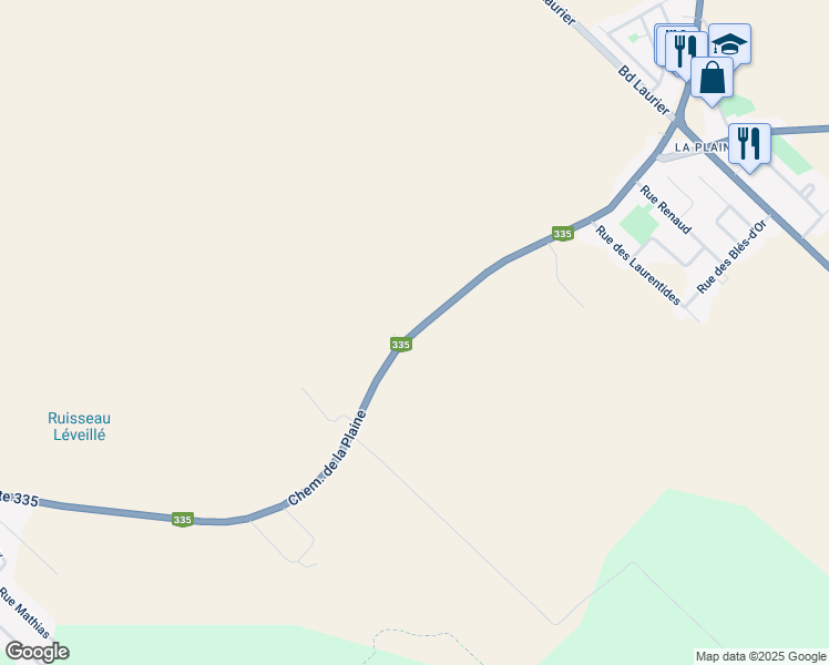 map of restaurants, bars, coffee shops, grocery stores, and more near Chemin de la Plaine in Terrebonne