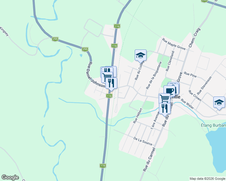 map of restaurants, bars, coffee shops, grocery stores, and more near 222 Rue Daniel Johnson in Danville