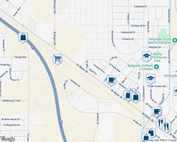 map of restaurants, bars, coffee shops, grocery stores, and more near 1112 Biehl Drive in Belgrade