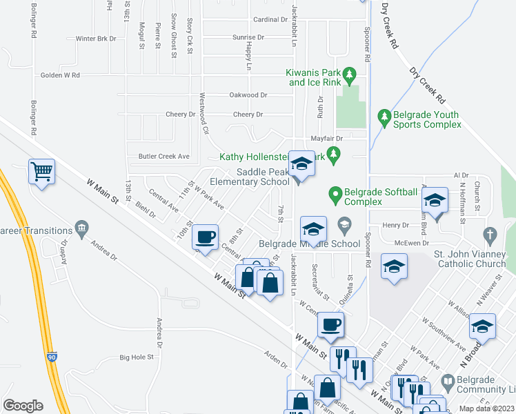 map of restaurants, bars, coffee shops, grocery stores, and more near 213 8th Street in Belgrade