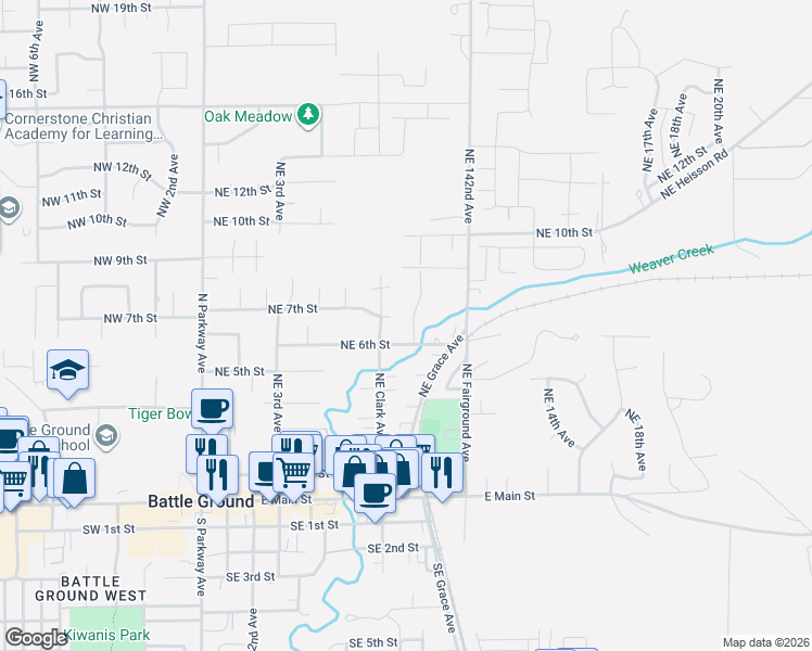 map of restaurants, bars, coffee shops, grocery stores, and more near 610 Northeast 8th Avenue in Battle Ground
