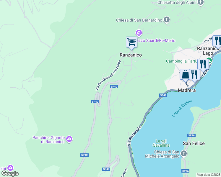 map of restaurants, bars, coffee shops, grocery stores, and more near 508 Via Bergamo in Ranzanico