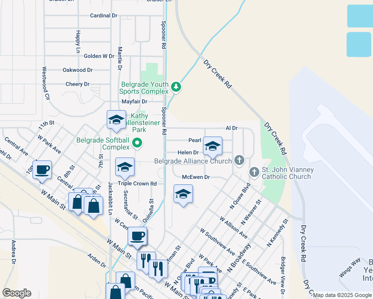map of restaurants, bars, coffee shops, grocery stores, and more near 409 Helen Drive in Belgrade
