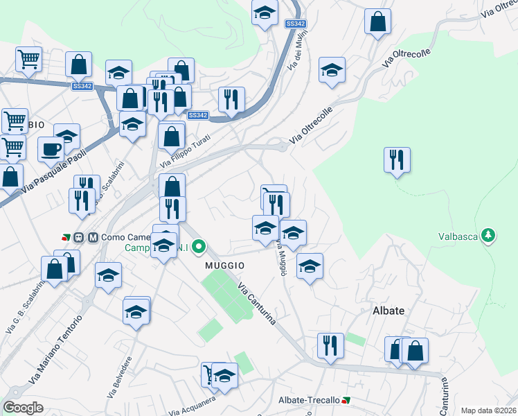 map of restaurants, bars, coffee shops, grocery stores, and more near 11 Via Manlio Rho in Como