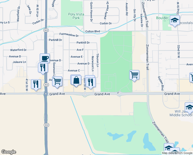 map of restaurants, bars, coffee shops, grocery stores, and more near 3716 Avenue B in Billings