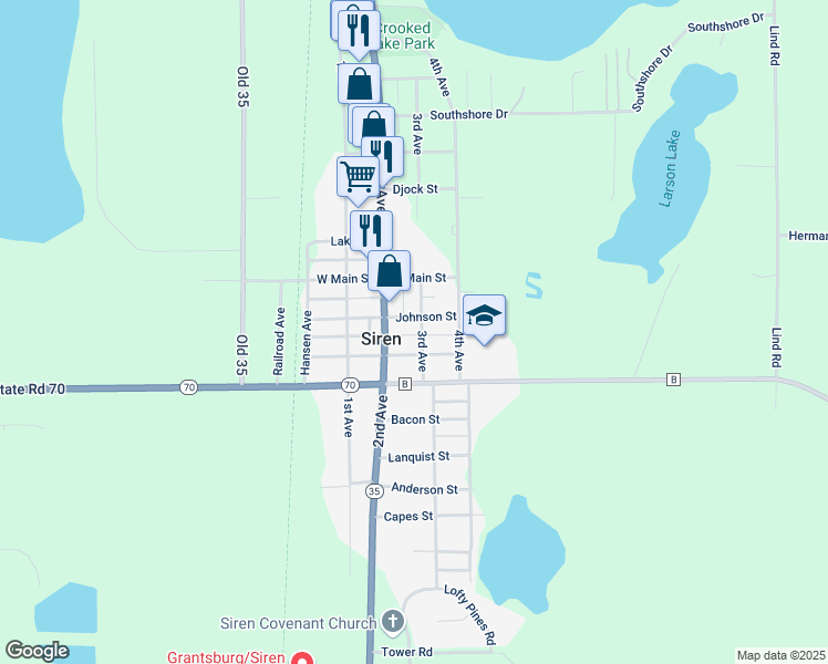 map of restaurants, bars, coffee shops, grocery stores, and more near in Siren