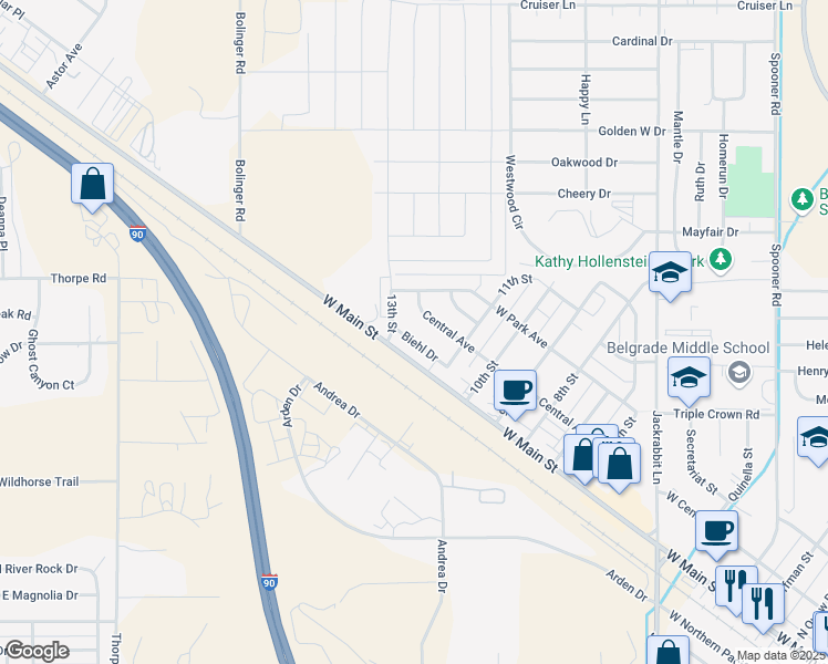 map of restaurants, bars, coffee shops, grocery stores, and more near 1112 Biehl Drive in Belgrade