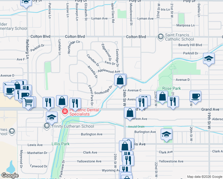 map of restaurants, bars, coffee shops, grocery stores, and more near 2483 Southridge Dr in Billings