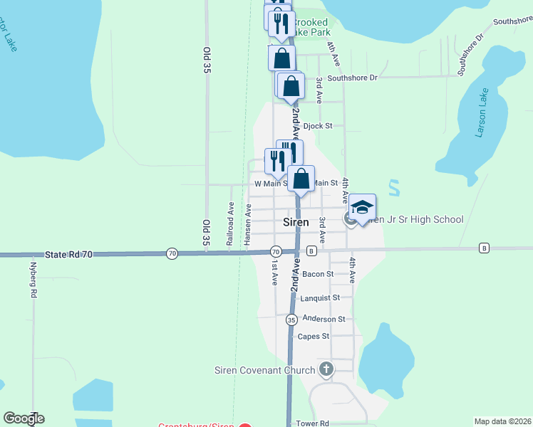 map of restaurants, bars, coffee shops, grocery stores, and more near 24040 Hansen Avenue in Siren
