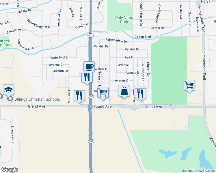 map of restaurants, bars, coffee shops, grocery stores, and more near 1660 Country Manor Boulevard in Billings