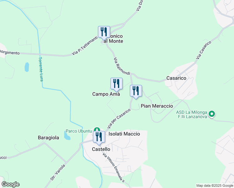 map of restaurants, bars, coffee shops, grocery stores, and more near 3 Via Campo Amà in Provincia di Como