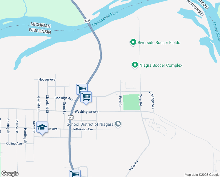 map of restaurants, bars, coffee shops, grocery stores, and more near 677 Coolidge Avenue in Niagara