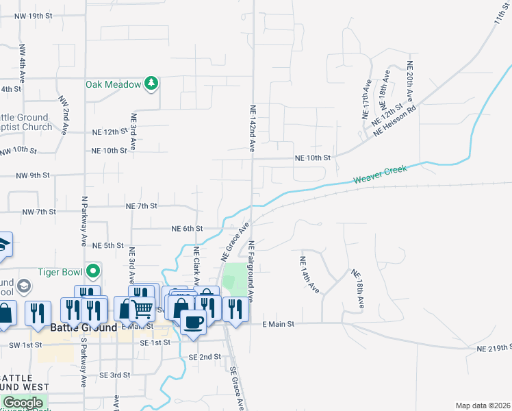 map of restaurants, bars, coffee shops, grocery stores, and more near 707 Northeast Grace Avenue in Battle Ground