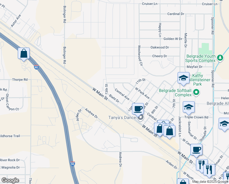 map of restaurants, bars, coffee shops, grocery stores, and more near 1104 Central Avenue in Belgrade