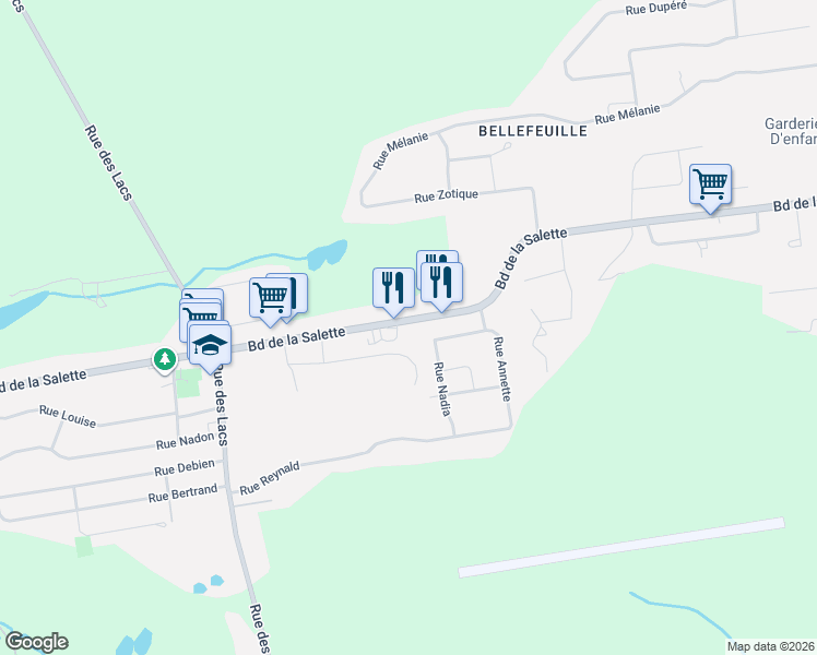 map of restaurants, bars, coffee shops, grocery stores, and more near Boulevard de la Salette in Saint-Jérôme