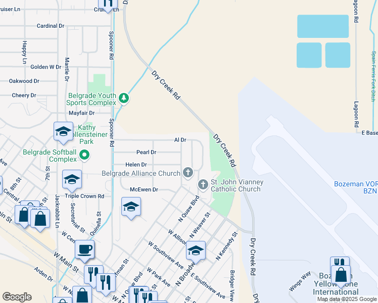 map of restaurants, bars, coffee shops, grocery stores, and more near 801 Church Street in Belgrade