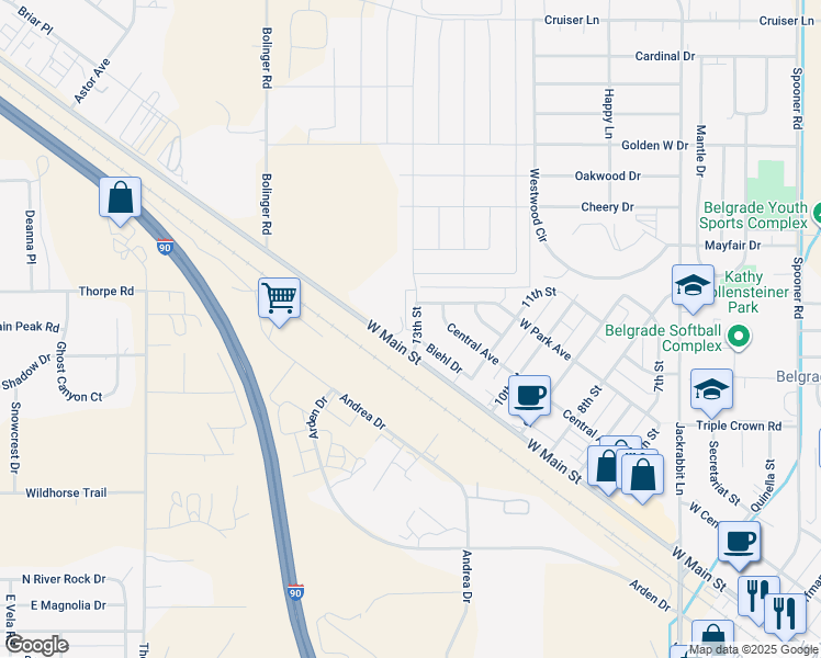 map of restaurants, bars, coffee shops, grocery stores, and more near 1112 Biehl Drive in Belgrade
