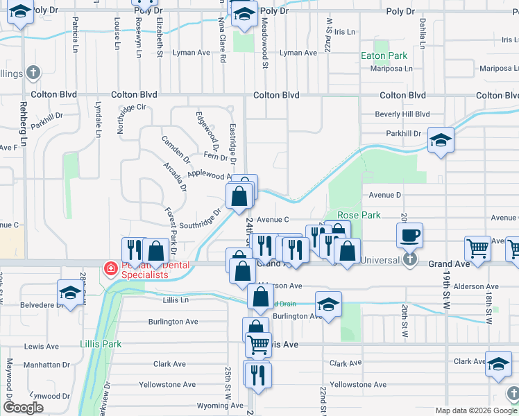 map of restaurants, bars, coffee shops, grocery stores, and more near 2370 Avenue C in Billings