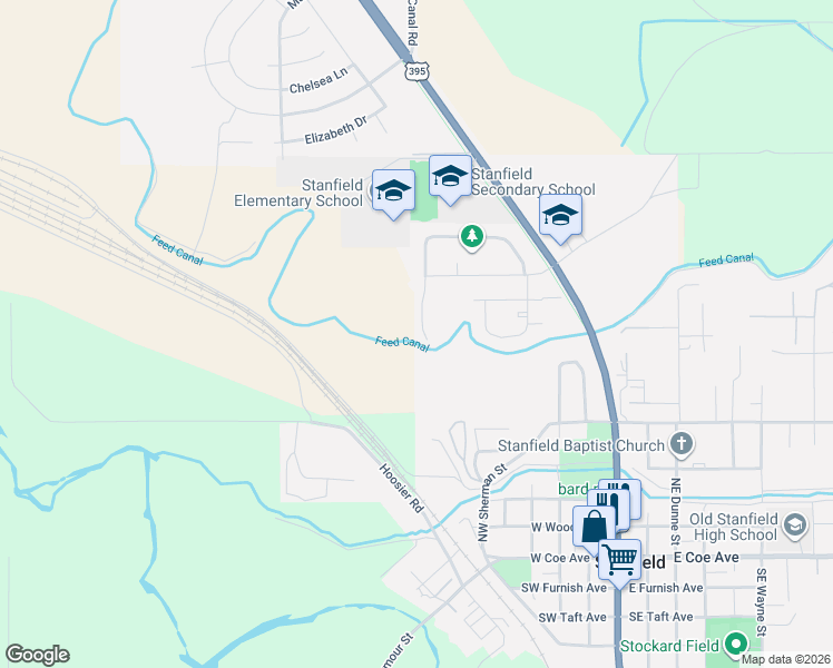 map of restaurants, bars, coffee shops, grocery stores, and more near 550 Hinkle Road in Stanfield