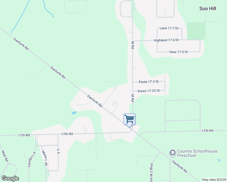 map of restaurants, bars, coffee shops, grocery stores, and more near Hilltop L 72 in Escanaba