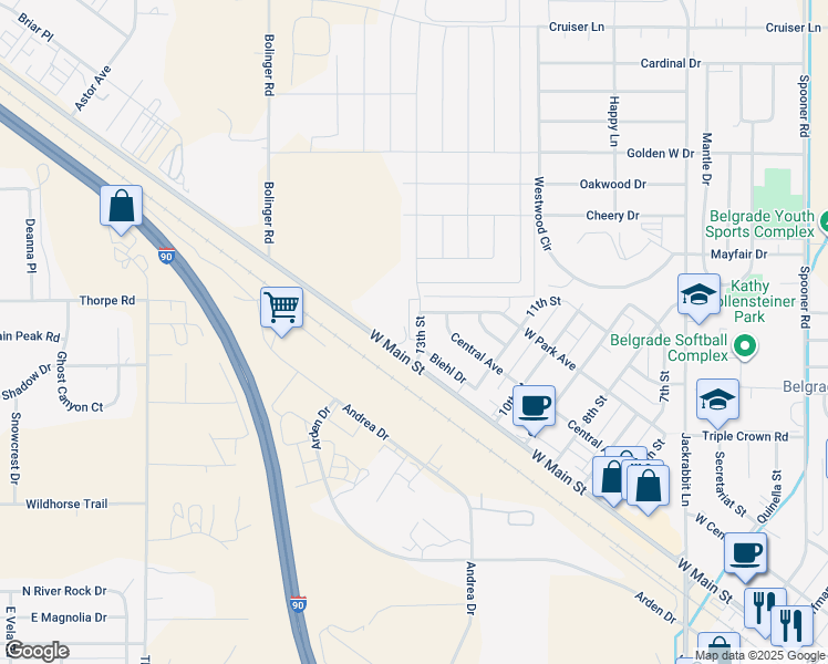map of restaurants, bars, coffee shops, grocery stores, and more near 1112 Biehl Drive in Belgrade