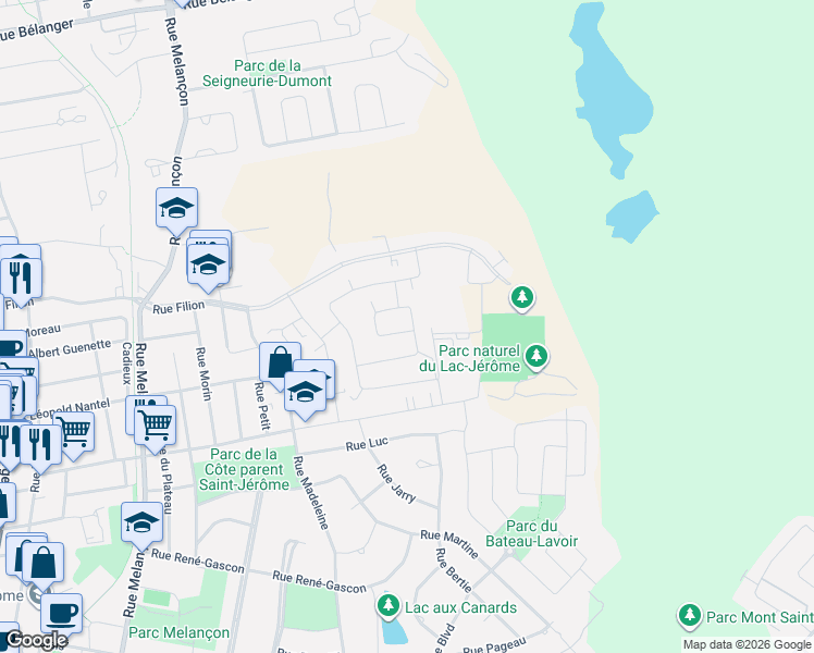 map of restaurants, bars, coffee shops, grocery stores, and more near 724 Rue de la Passion in Saint-Jérôme