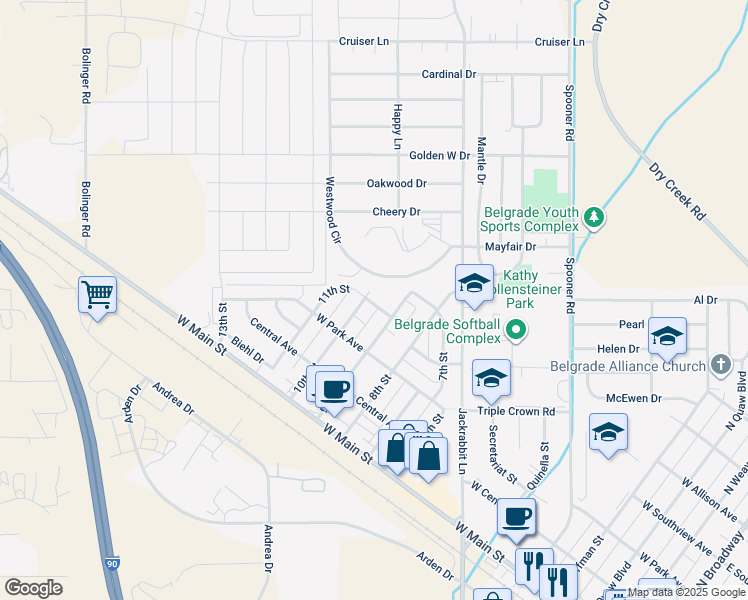 map of restaurants, bars, coffee shops, grocery stores, and more near 399 10th Street in Belgrade