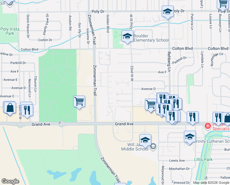 map of restaurants, bars, coffee shops, grocery stores, and more near 1781 Golden Boulevard in Billings
