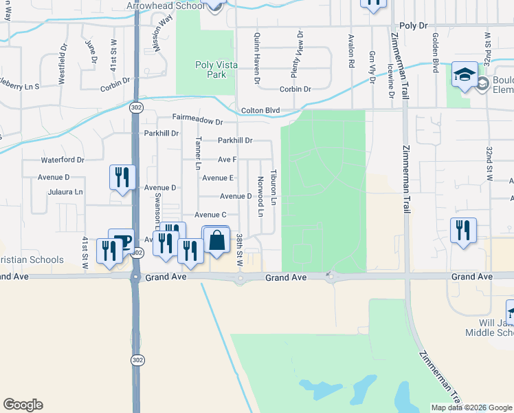 map of restaurants, bars, coffee shops, grocery stores, and more near 3750-3778 Ave D in Billings