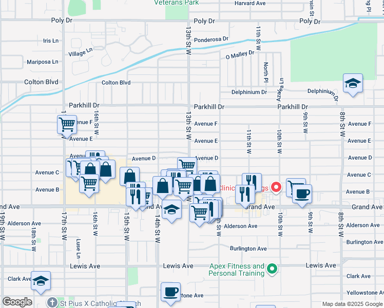 map of restaurants, bars, coffee shops, grocery stores, and more near in Billings