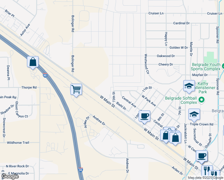 map of restaurants, bars, coffee shops, grocery stores, and more near 1119 West Park Avenue in Belgrade